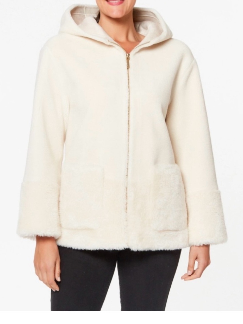 New Ugg Koolaburra Faux Fur Sherpa Hooded coat cream XL